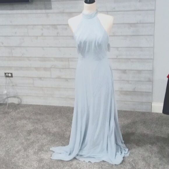 After 6 light blue mist halter style full length dress. Size 4 NWT - Picture 1 of 3